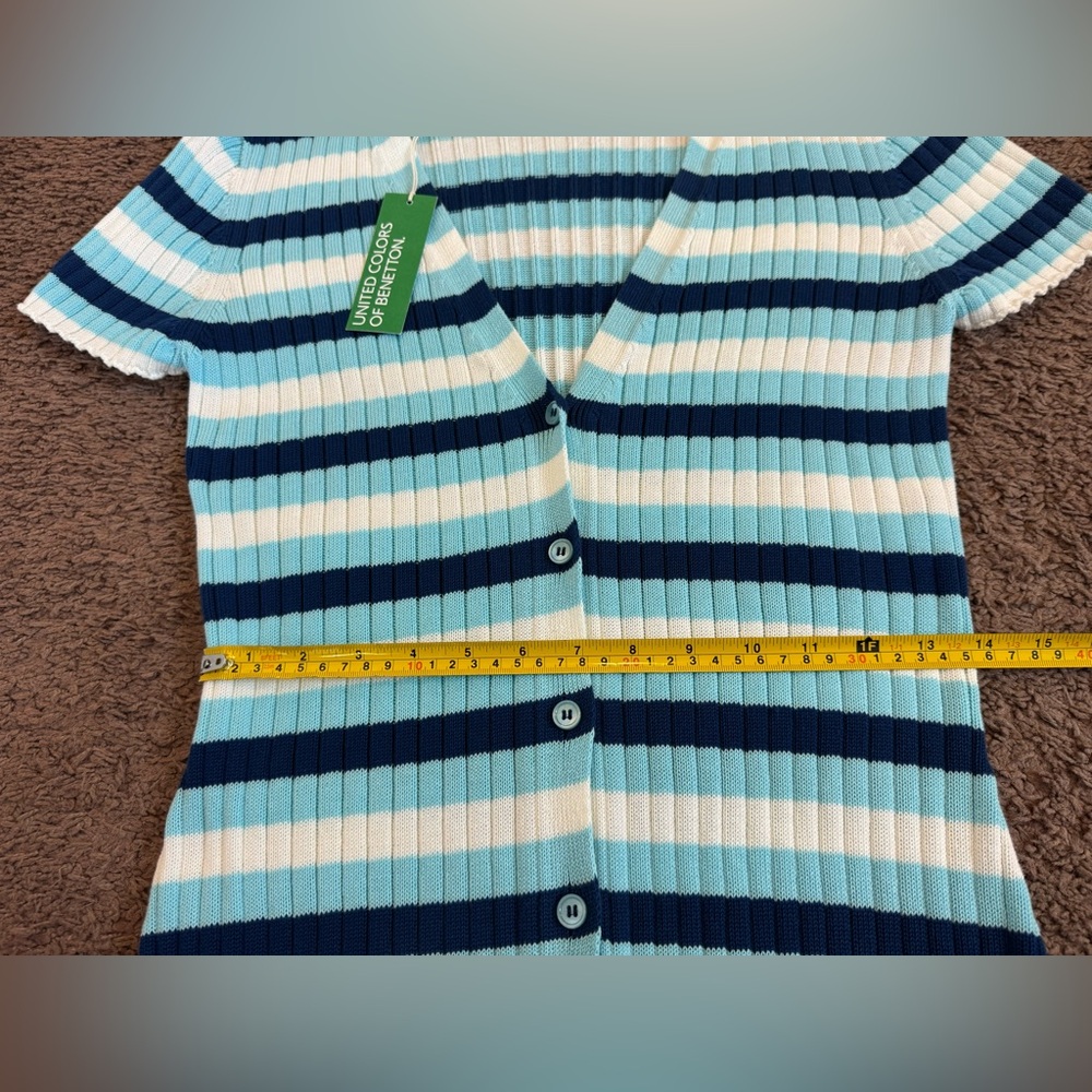 United Colors of Benetton Blue Striped Sweater Dress Cardigan Duster M NEW - Picture 14 of 15